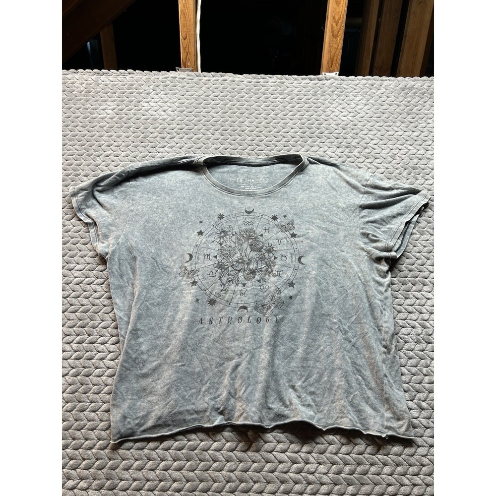 Fifth Sun Lost Gods Astrology Graphic Crop Tee Mineral Wash Grey Plus Size 1X